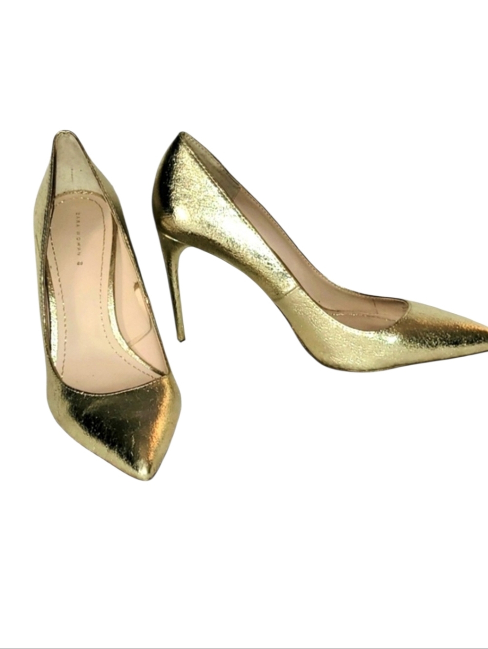 Zara Woman Metallic Gold 4" Stiletto Pointed Toe High Heels Size 40 (EU) US 9